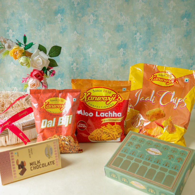 Dal Biji, Medium Lachha, Chana Burfi, Milk Chocolate, Jali Chips (Gift Pack Combos)
